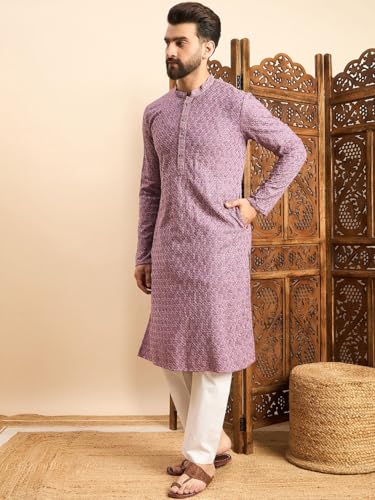 Image of Amazon Brand - Tavasya Men Rayon Blend Geometric Regular Kurta