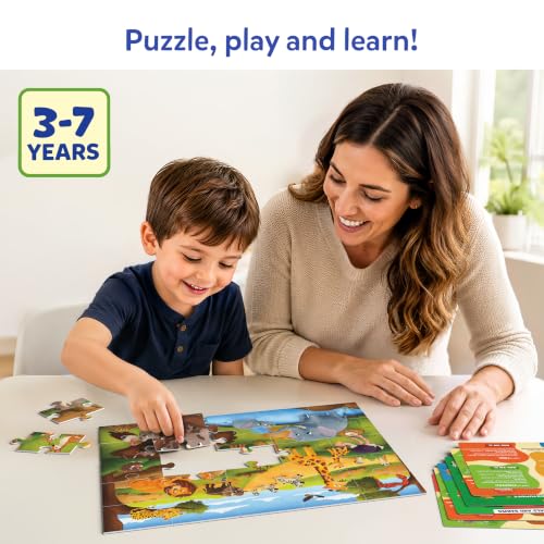 Image of Skillmatics Puzzle & Learn - Wild Animals, 25-Piece Jigsaw Puzzle | 6 Learning Boards, Educational Screen-Free Activity for Preschoolers & Toddlers, Gift for Boys & Girls Ages 3, 4, 5, 6, 7