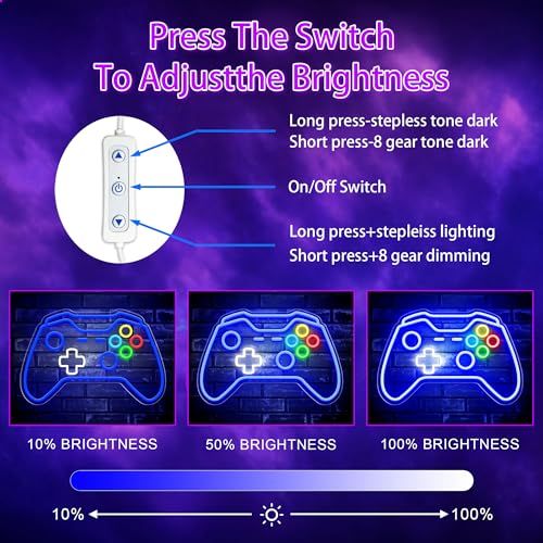 Image of Gamer Neon Sign, Gaming Neon Sign for Gamer Room Decor, Adjust Brightness Gaming Lights for Wall, Gaming Decor for Boys Bedroom and Video Game Room