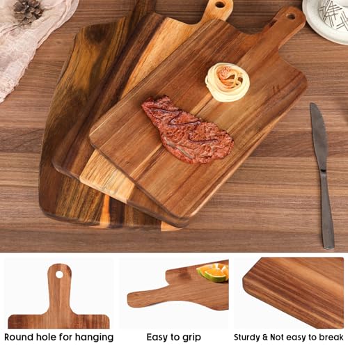 Set de 10 Tablas de Cortar de Madera de Acacia con Mango, 40x19.5 cm, Tablas Rectangulares para Cocina miniatura 3