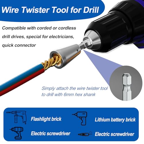 Image of Wire Twister Tool for Drill, Wire Nut Twister Electrician Tool, Wire Connector Wire Twisting Tool for Drill, 6mm Hex Shank Cable Quick Twisting, Wire Stripping and Twisting Tool
