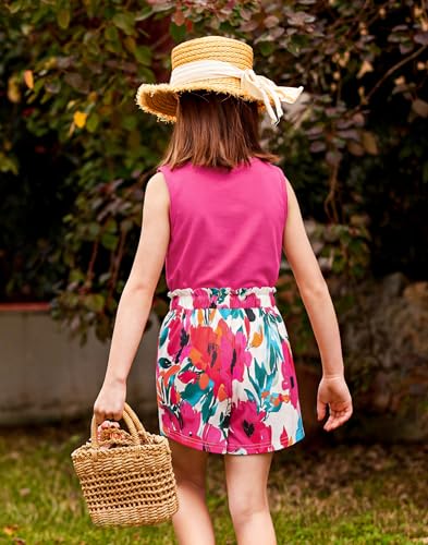 Image of Arshiner Girl's 2 Piece Outfits Tie Knot Tank Top and Paperbag Waist Pocketed Summer Short Sets