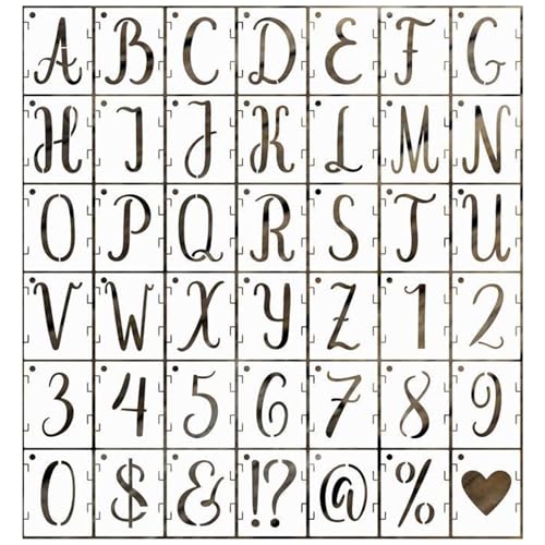 Plantillas de letras de números de 4 x 3.15 pulgadas, kit de plantillas de números del alfabeto, 42 plantillas reutilizables del alfabeto, kit de plantillas entrelazadas para pintar en madera, pared