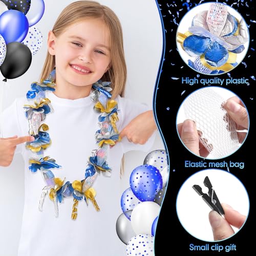 Unittype 6 Sets 2026 Graduation Candy Lei Making Kit DIY Lei Netting Tubing Include 5 ft Mesh Bag 3 Rolls of 98 ft Ribbon 216 Pcs Flower Pieces for Grad Party Supplies(Blue,Gold,Silver) by Unittype - Used condition - Image 3