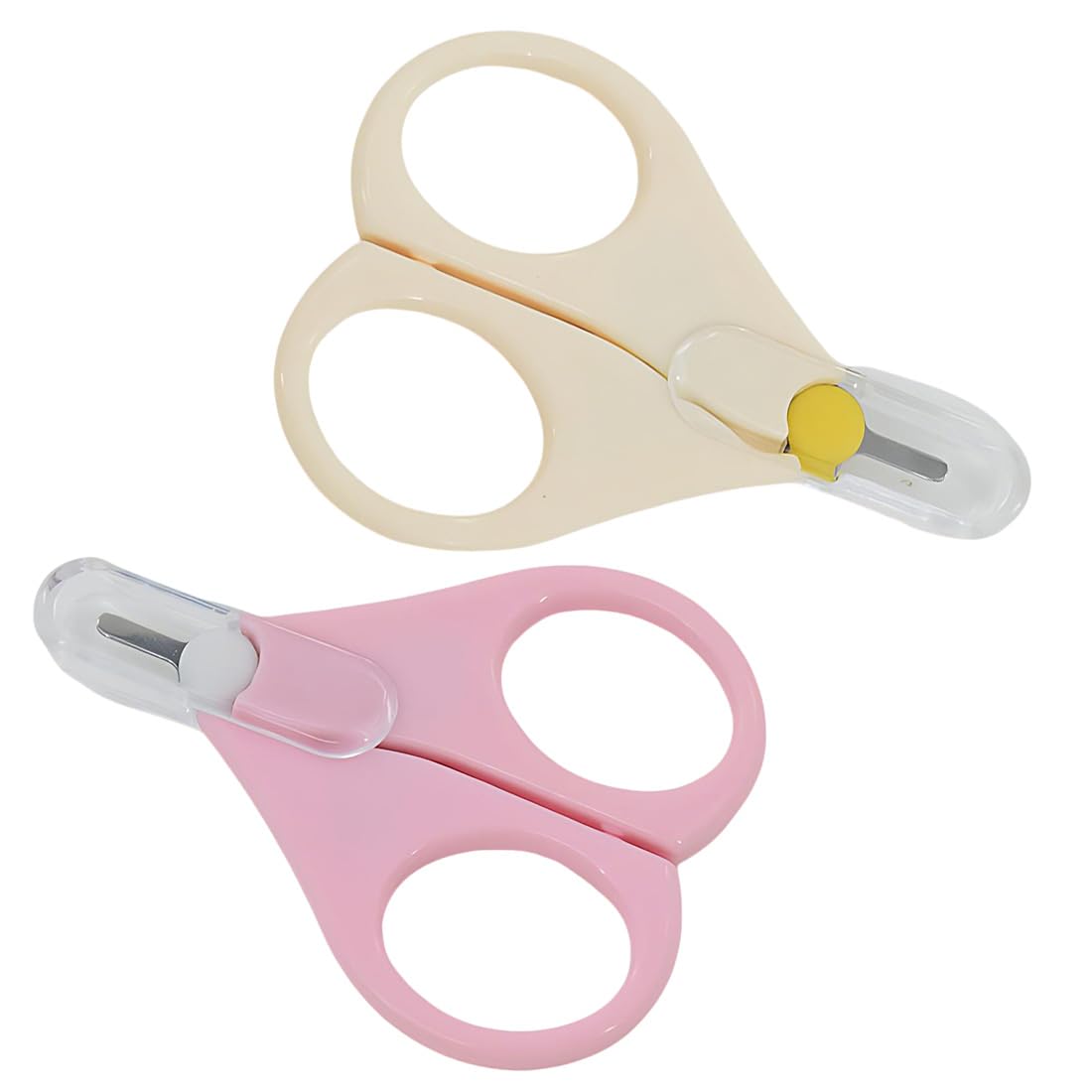 2 Pièces de Ciseaux à Ongles pour Bébé, Ciseaux à Ongles Sécurisés pour Éviter les Pincements de Peau (Rose, Beige)
