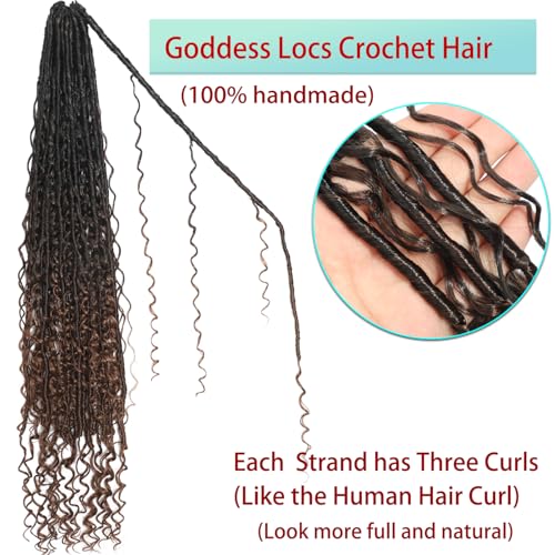 Boho Faux Locs Crochet Hair 30 Inch Goddess Locs 8 Packs Boho Soft Locs Crochet Hair with Curly Ends Pre-looped Long Bohemian River for Black Women (OT1B/4/30# - Image 2