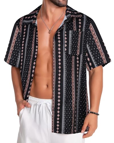 Image of Men Hawaiian Shirt Short Sleeve Summer Beach Button Down Shirts with Pocket