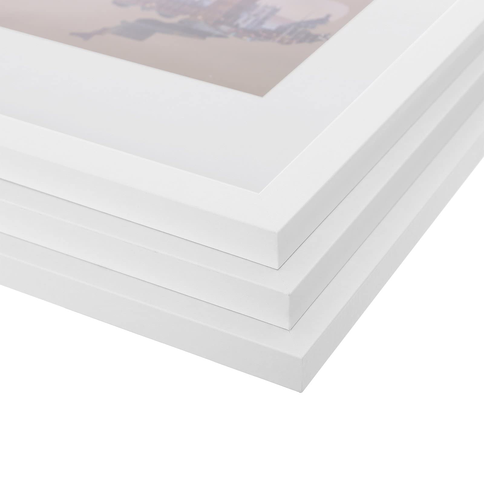 SONGMICS Set de 3 Marcos de Fotos, A3 (29,7 x 42 cm) sin Paspartús, 20 x 25 cm con Paspartús, Portafotos de Madera con Vidrio Frontal, para Hogar, Oficina, Blanco RPF03WT