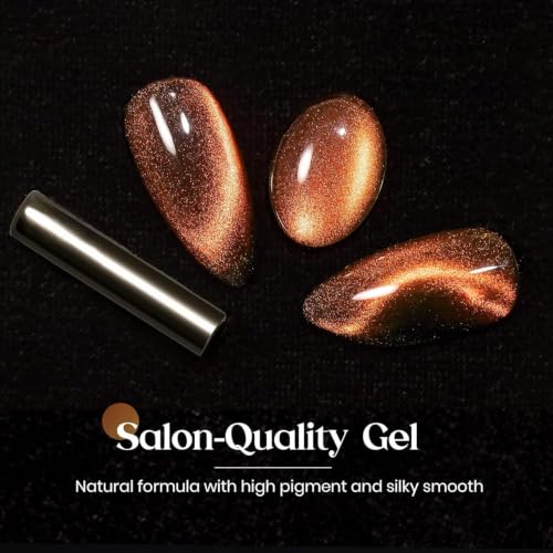 Image of Cat Eye Gel Polish with Dual Magnet 15ML Holographic Glitter Magnetic Soak-Off UV /LED Gel Polish for Salon & DIY Nail Art (MOLTEN BRONZE)