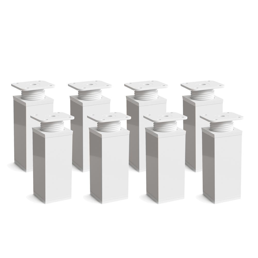 Sossai Patas para Muebles, Set de 8 Unidades, H 120 mm, Blanco Ajustable, diseño Elegante, Perfil Cuadrado, Modelo MFV1, para armarios, cómodas