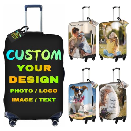 Custom Luggage Cover Personalized Suitcase Protector Add Photo Text Logo Image Customized Suitcase Cover Double-Sided Printing Luggage Sleeve for Travel Business (Style 01, L)