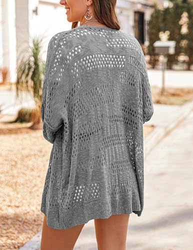 Image of HOTOUCH Lightweight Crochet Cardigan for Women Long Sleeve Open Front Knit Oversized Cardigans Sweaters