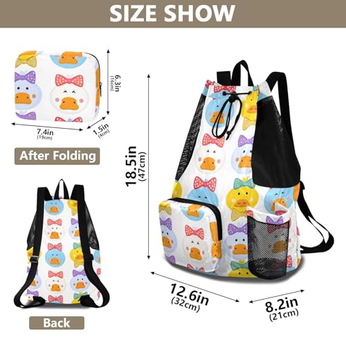 Cartoon Duck Bowtie White Drawstring Gym Backpack for Men Women Pull String Sports Swim Bag with Mesh Pocket & Adjustable Strap Beach Backpack for Travel Outdoor Swimming2