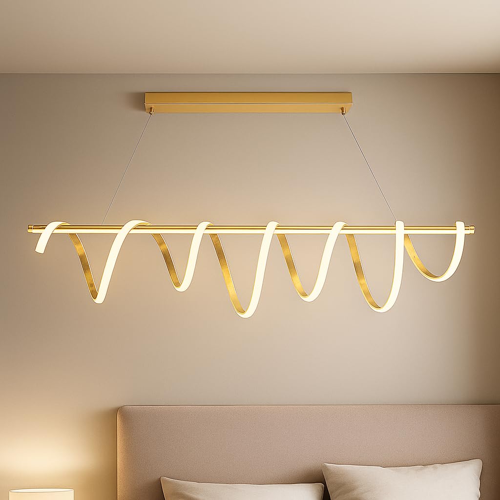 HDC Modern Gold Twisty Curl LED Ceiling Chandelier for Dining Table, Linear Designer Chandelier Light Fixture for Living Room Kitchen Island Hall, Contemporary Acrylic led Pendant-image-45