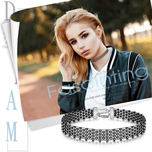 Flongo Damen Choker Halsband Strass glitzer Halsketten 2 Stück Set weiß schwarz Holzkohlenbohrer Tattoo Kette Kropfbänder Schmuck glitzer verstellbar Geschenk Kinder Mädchen Frauen