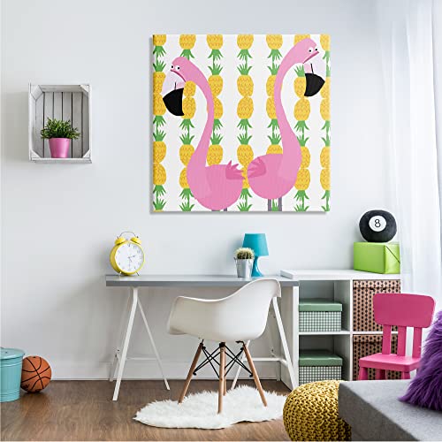 Stupell Industries Kids' Pink Flamingo Pair Pineapple Stripe Pattern Canvas Wall Art, 36 x 362
