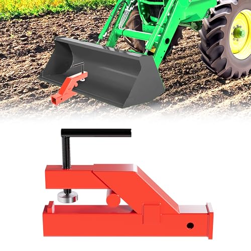 HECASA Clamp On Trailer Hitch 2 Ball Tractor Mount Receiver Hitch Mount Adapter Compatible with Deere Bobcat Tractor Bucket