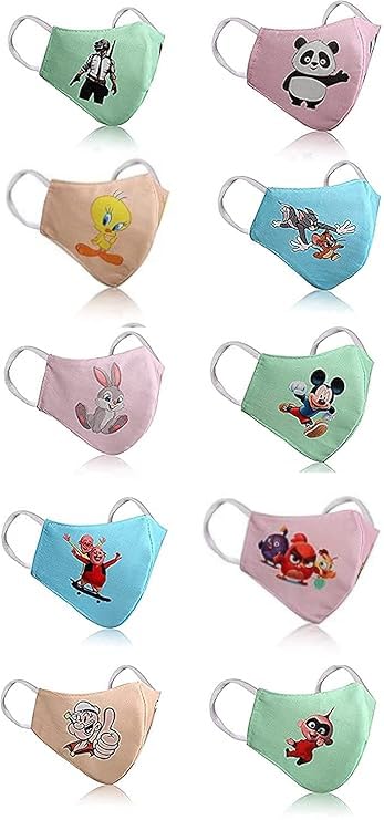 BIGXEN Skin Friendly Cotton Kids Mask | Multi Layer Different Design & Cartoon Kids Face Mask | Soft Ribbed Earloops Reusable & Washable Face Mask- Children, Without Valve (5 - PCS ADJESTABLE) 4
