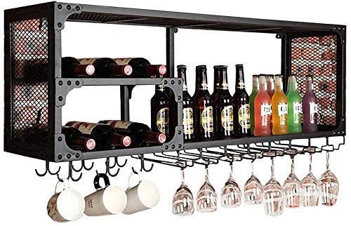 Estante de pared retro de metal con rejilla de hierro para colgar botellas de vino, fácil de instalar, almacenamiento de 3 100 x 30 x 45 cm (3 de 100 x 30 x 45 cm)