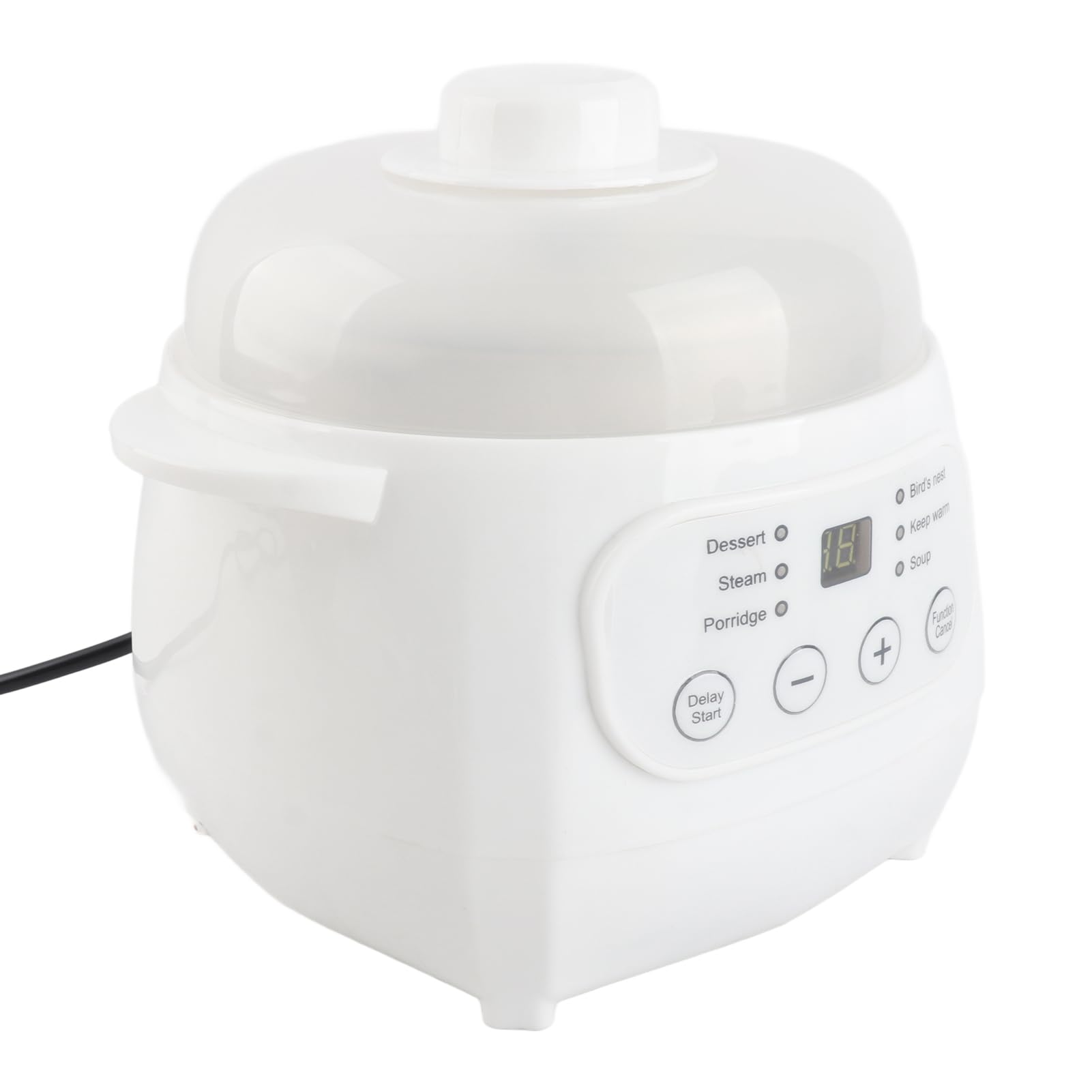 Fdit Olla Eléctrica para Guisar 1L 200W, con Revestimiento Cerámico y Aislamiento de Agua, Temporizador y Función de Reserva para Papilla, Arroz Sopa (Enchufe de la UE)