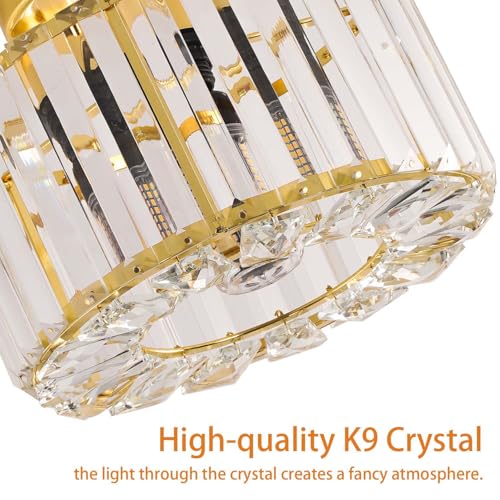 Image of FRIDEKO HOME Crystal Ceiling Light - Gold Small Chandelier Semi Flush Mount Ceiling Light Fixture Modern Lights for Hallway Bathroom Kitchen Entryway (9.05 Inch, Bulb not Included)