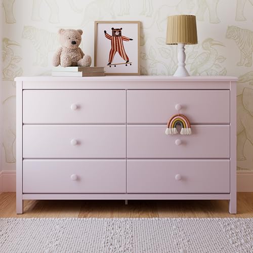 Image of Storkcraft Alpine 6-Drawer Dresser (Blush) - GREENGUARD Gold Certified, Pink Dresser for Bedroom, Kids & Nursery Storage Drawers, Safety Interlocking Drawers, Pre-Installed Tracks, Kids Bedroom