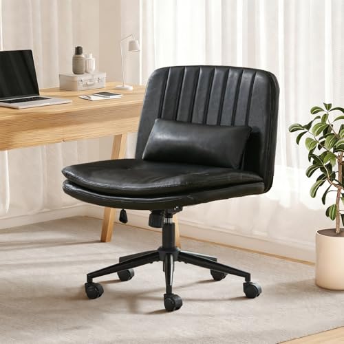 SAMERY Breiter Bürostuhl ohne Armlehnen, Doppellagiger Dicker Schreibtischstuhl Schneidersitz Stuhl mit Rollen, Höhenverstellbar Drehstuhl Computerstuhl Home Office Stuhl