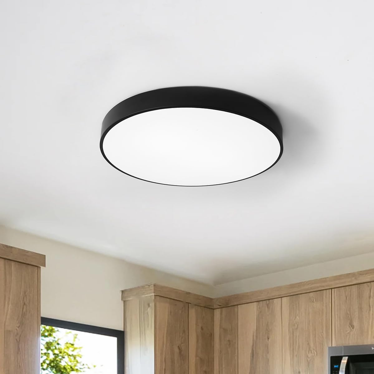 Aiwen LED Ceiling Light Fixture, 15.74 inch Modern Black Finish Close to Ceiling Light, Dimmable Cool White 6500K, Minimalist Round Ceiling Lighting for Bedroom Hallway Kitchen