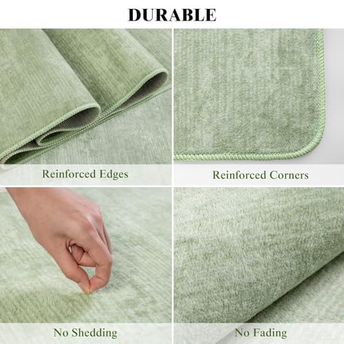 Washable Rug 5x7 Area Rugs for Living Room - Stain Resistant Non-Slip Backing Boho Rug for Bedroom,Durable & Ultra-Thin Vintage Large Area Rug(5x7,Green)