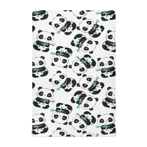 Image of SDMKA Cute Panda Pattern Crib Sheets for Boys Girls - Portable Microfiber Fitted Crib Sheet for Standard Crib and Toddler Mattress, Soft & Breathable, 28x52 Inch