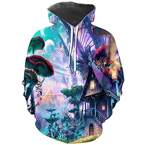 Fiswaki Mushroom Art Abstract Hoodie Men's 3D Printing Colorful Pattern Pullover