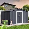 Garvee 10x12 Ft Metal Storage Shed with Pitched Roof & Lockable Door Galvanised Steel Storage Shed, Backyard Garden Patio Lawn Outdoor Sheds Large Garden Metal Shed for Garden, Patio, Backyard, Grey