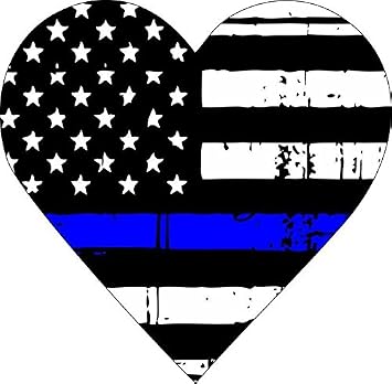 Thin Blue Police Officers Tattered Flag Heart Decal Vinyl Sticker 4"