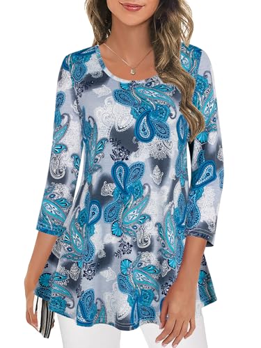Image of Nandashe Womens 3 /4 Sleeves Floral Tunic Shirts Summer Casual Dressy Blouse Tops