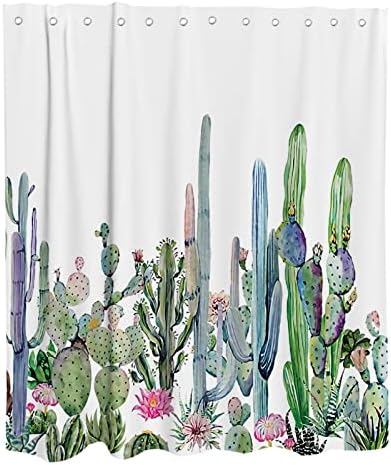 Lifeasy Desert Succulent Botanical Cactus Shower Curtain Boho Watercolor Painting Print Cloth Fabric Bathroom Decor Set with Hooks Washable 72" L x 72" W Green