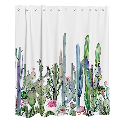 Lifeasy Desert Succulent Botanical Cactus Shower Curtain Boho Watercolor Painting Print Cloth Fabric Bathroom Decor Set With Hooks Washable 72" L X 72" W Green #TOP2