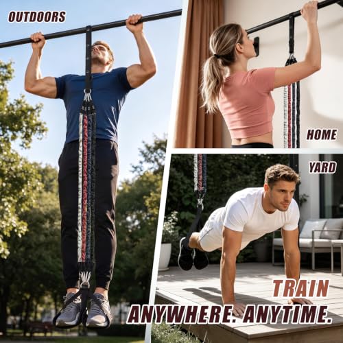 Image of ALongSong Pull Up Assistance Bands with Foot Support Pedal - Upgraded Heavy Duty Resistance Bands Adjustable Weight /Height with Bands&Measured Strap for Strength Training Home Gym