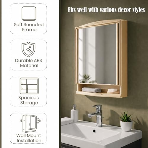 Image of JD FRESH Unbreakable Bathroom Cabinet with Mirror /Wall Mount Mirror Cabinet for Wash Basin /Bathroom Organizer Cabinet /Multipurpose Wall Storage Organizer /Decorative Prime Look (Golden)