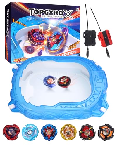 BGOVTAPO Kit de Démarrage X Stadium – Arène avec 6 Toupies de Combat, 2 Lanceurs, Piste d’Accélération & Toit Protecteur. Cadeau pour Enfants dès 6 Ans