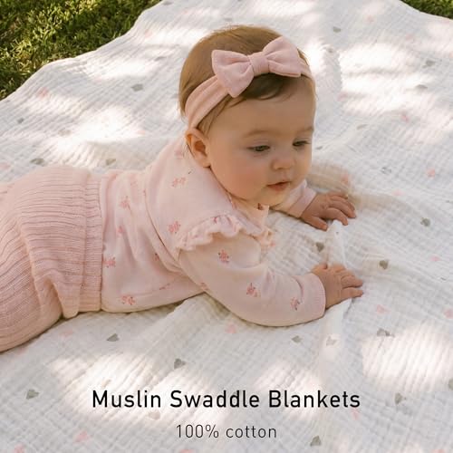 Image of GLLQUEN BABY Muslin Swaddle Blankets for Newborn Girls, Large 40''x38'' | 3Pk, 100% cotton, ultra soft and breathable, gentle on sensitive newborn skin, Multi-use as swaddle wrap, receiving blankets