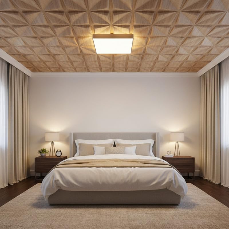Image of Kayra Decor Wall Panels for Bedroom PVC Bloom Design, Beech Wood Color 19.7 inch x 19.7 inch (Pack of 18) - Covers 48.51 Sq. Ft.