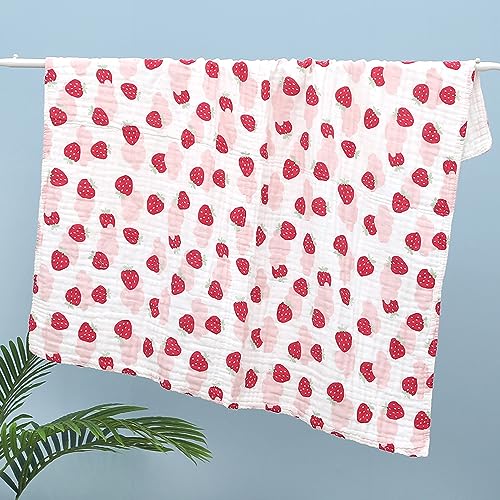 Image of Comfy 6-Layer Muslin Baby Blanket, 43x43 Inch Soft Swaddle Wrap for Newborn Toddler, Breathable Plush Cover, Ideal for Receiving Tummy Time, Strawberry Pattern