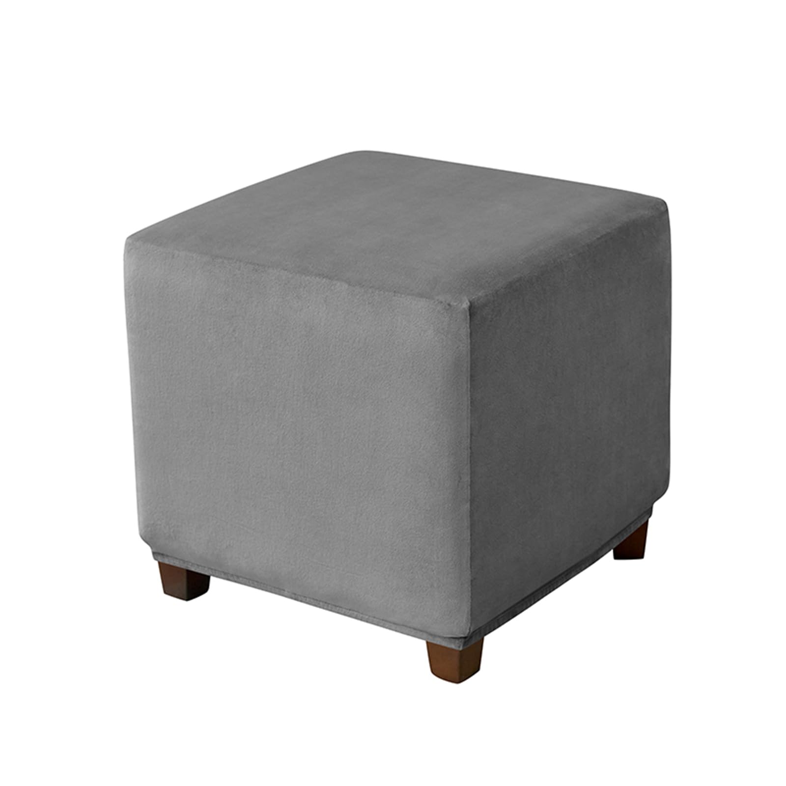 Muiuou Stretch Velvet Ottoman Cover, Square and Rectangle Footstool Slipcover with Elastic Bottom, Removable Washable Dustproof Protector for Footrest Pouffe Stools (Medium,Style 7)