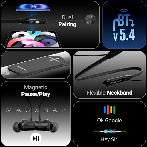 Image of ZEBRONICS RAGA F1,in Ear Bluetooth Neckband,40 Hours Playback,ENC,Rapid Charging,Dual Pairing,Magsnap (Magnetic Play | Pause),2 EQ Modes,Bluetooth v5.4,Call Function,Voice Assistant,Gaming Mode