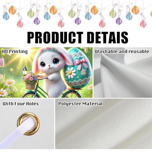 Image of Nuxovilar Easter Bunny Banner 43x71in Polyester | Spring Backdrop, Yard Banner, Easter Bunny Decor, Backyard Event Outdoor Sign (Bunny Banner)