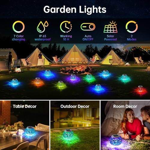 WSgift Color Changing Solar Powered Glass Mosaic Ball Led Garden Lights Rechargeable Outdoor Waterproof Solar Night Lights Table Lamps for Decorations Blue by WSgift - Used condition - Image 2