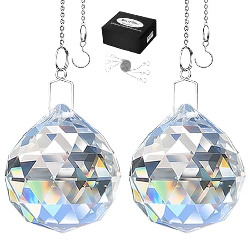 MerryNine Lot de 2 prismes en forme de boule de cristal attrape-soleil arc-en-ciel à suspendre pour fenêtres, Feng Shui, cadeau (transparent) (50 mm)