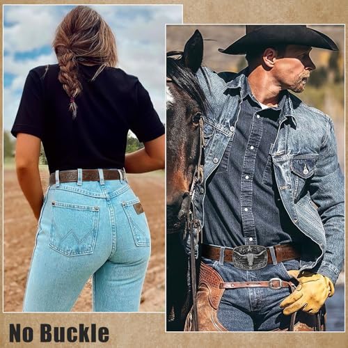 SANSTHS Western Leather Belt Strap for Men, Cowboy Belts without Buckle Cowgirl Western Strap Belt for Jeans Christmas Belts2