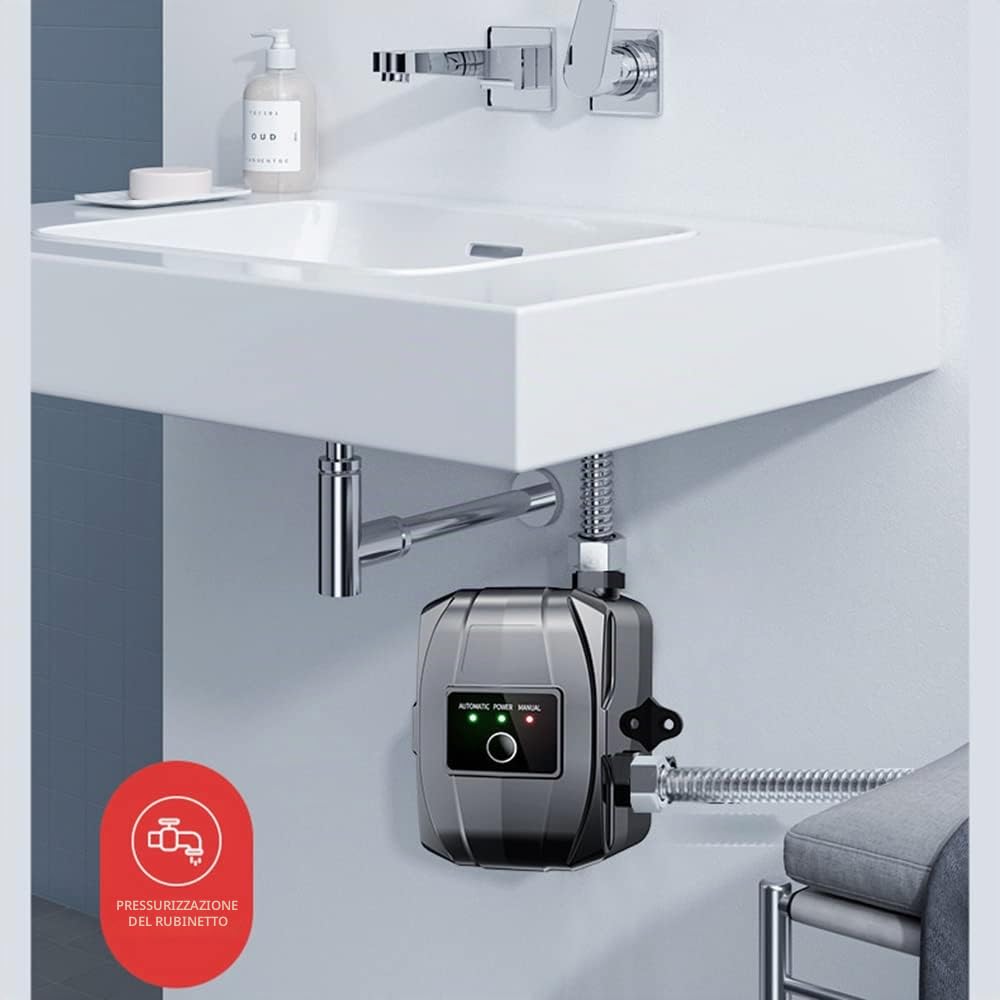 Pompa di aumento della pressione, 24 V, pompa di aumento dell'acqua domestica, 150 W, automatica, mini pompa da doccia con accessori di installazione per acqua corrente, bagno, doccia