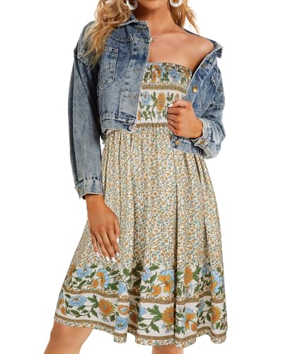 Image of CHICGAL Summer Dresses for Women Beach Cover Ups Strapless Boho Floral Print Sundress 2026
